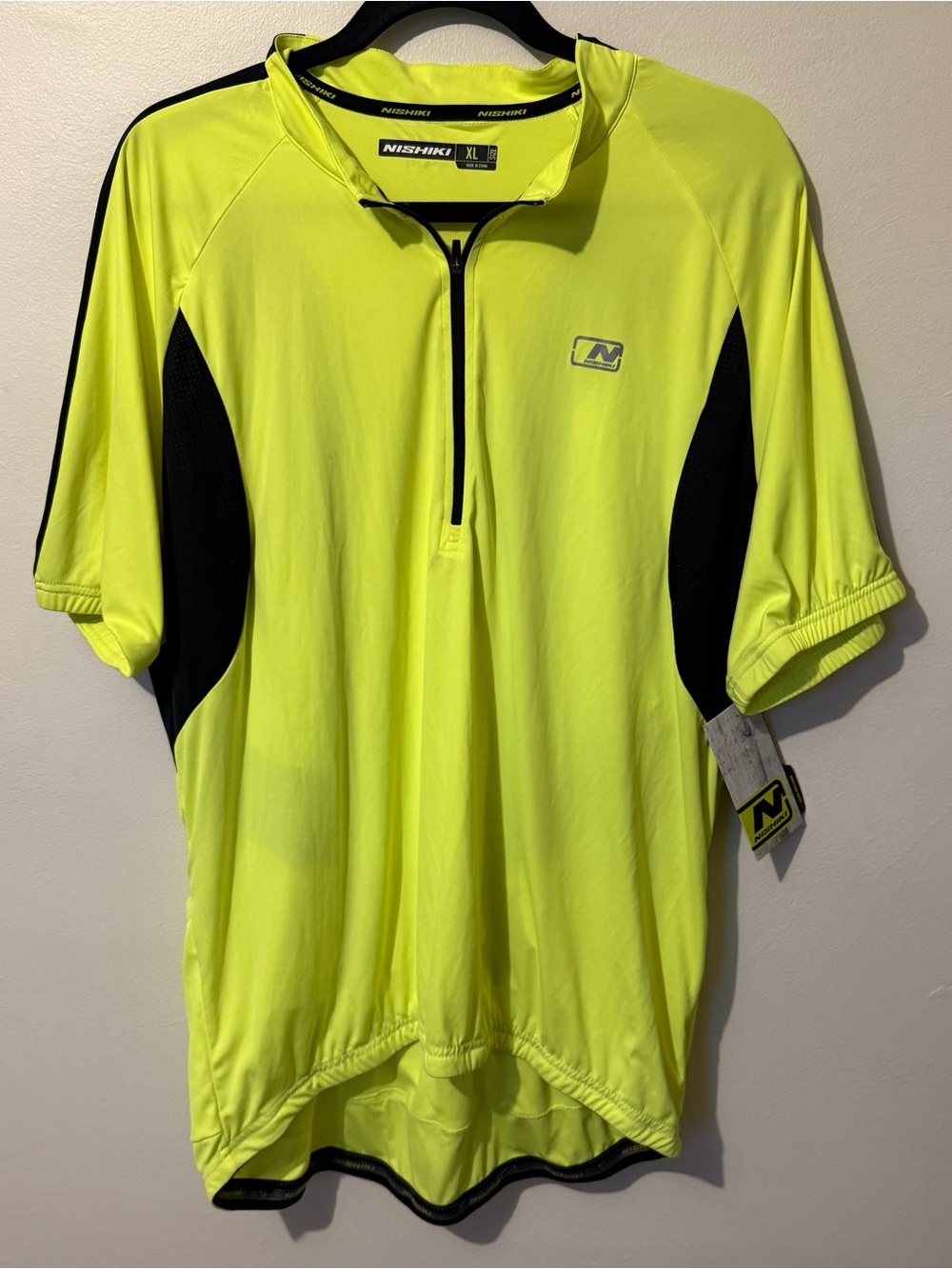Nishiki Neon Yellow Polyester 1/4 Zip Cycling Shirt NWT size XL Core Jersey